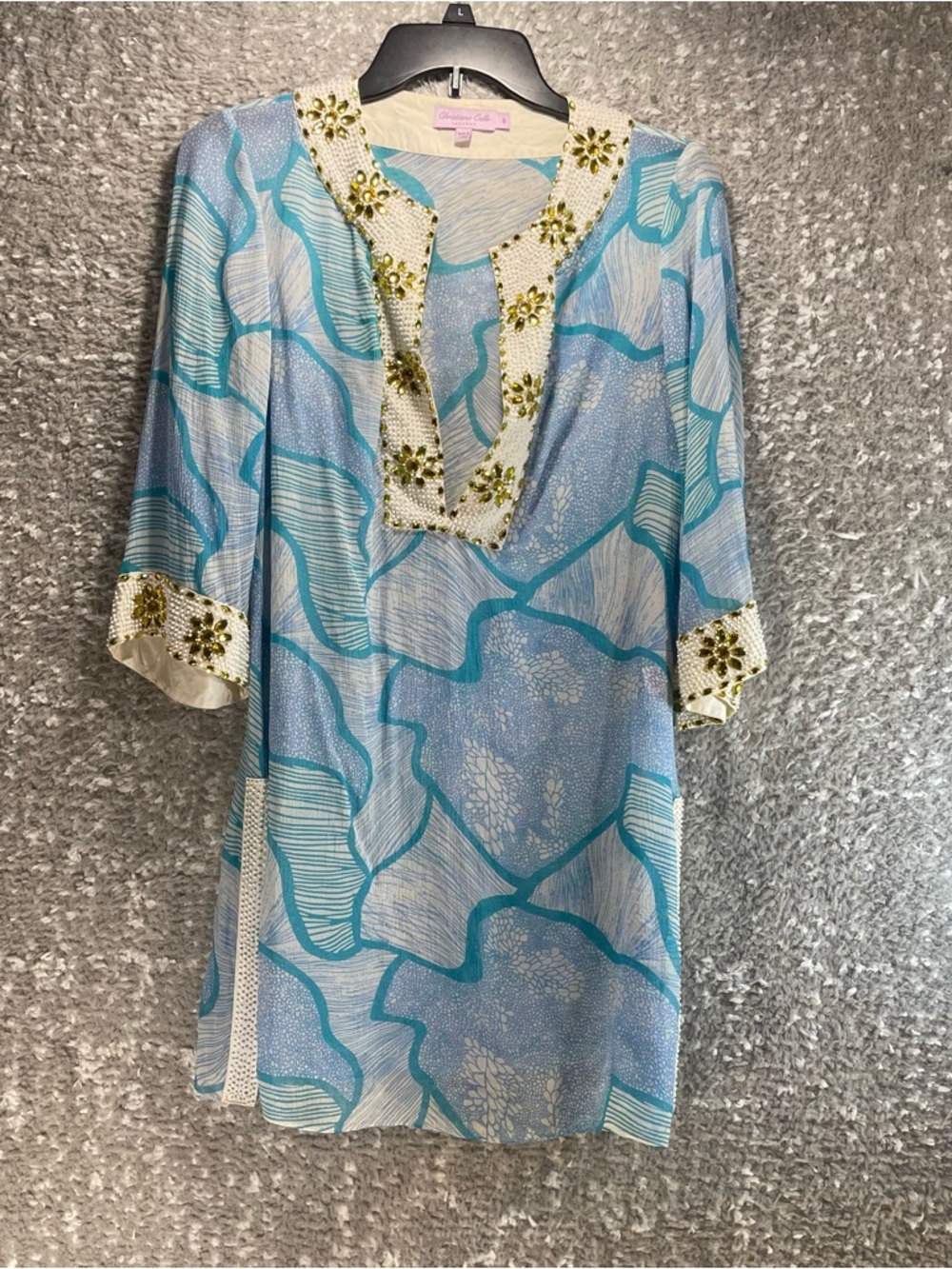Calypso Christine Celle Silk Sheer Cover Up Tunic Shirt 3/4 Sleeve Resortwear S